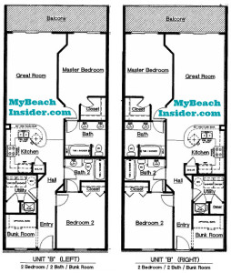 Unit B  2 bedroom 2 bathroom bunk room floor plan